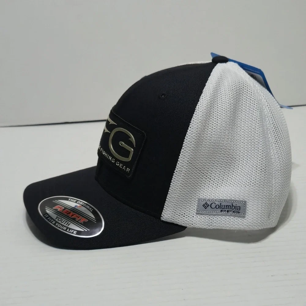 Columbia PFG Youth Flex Fit Mesh Hat Cap Black White One Size Stretch New